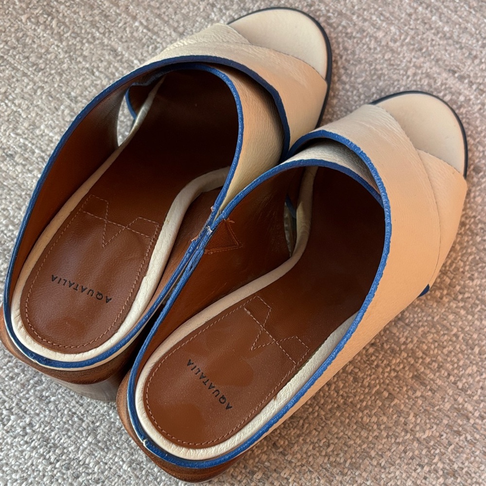 AQUATALIA Janna Tumbled Calf Leather Sandals White / Blue trim - Picture 7 of 8